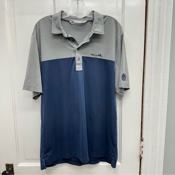 Travis Mathew grey navy polo golf shirt men's large. embroidery on sleeve. - Picture 1 of 6